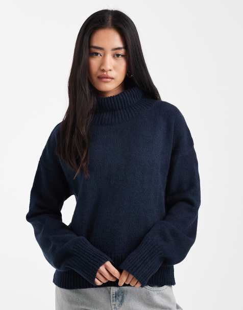 ASOS DESIGN - Maglione con collo a imbuto blu navy - view 1