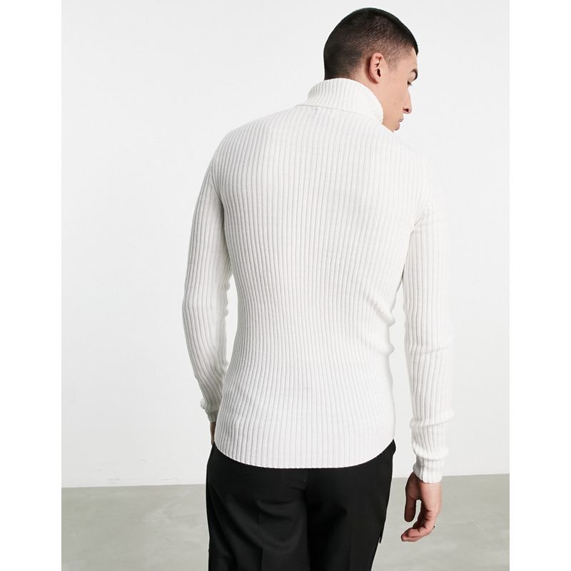 Maglione a collo alto Uomo DESIGN - Maglione con collo alto a coste attillato lavorato a maglia, colore bianco