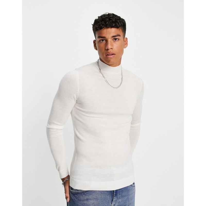 DESIGN - Maglione con collo alto attillato in lana merino bianco