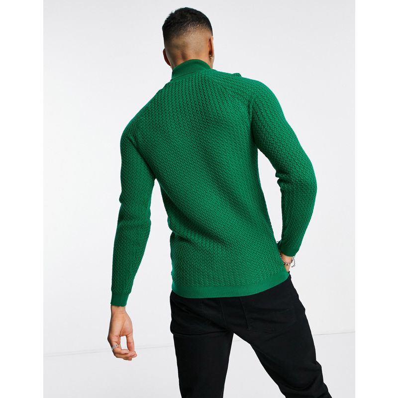 m0YQm Uomo DESIGN - Maglione con collo alto attillato in maglia testurizzata verde