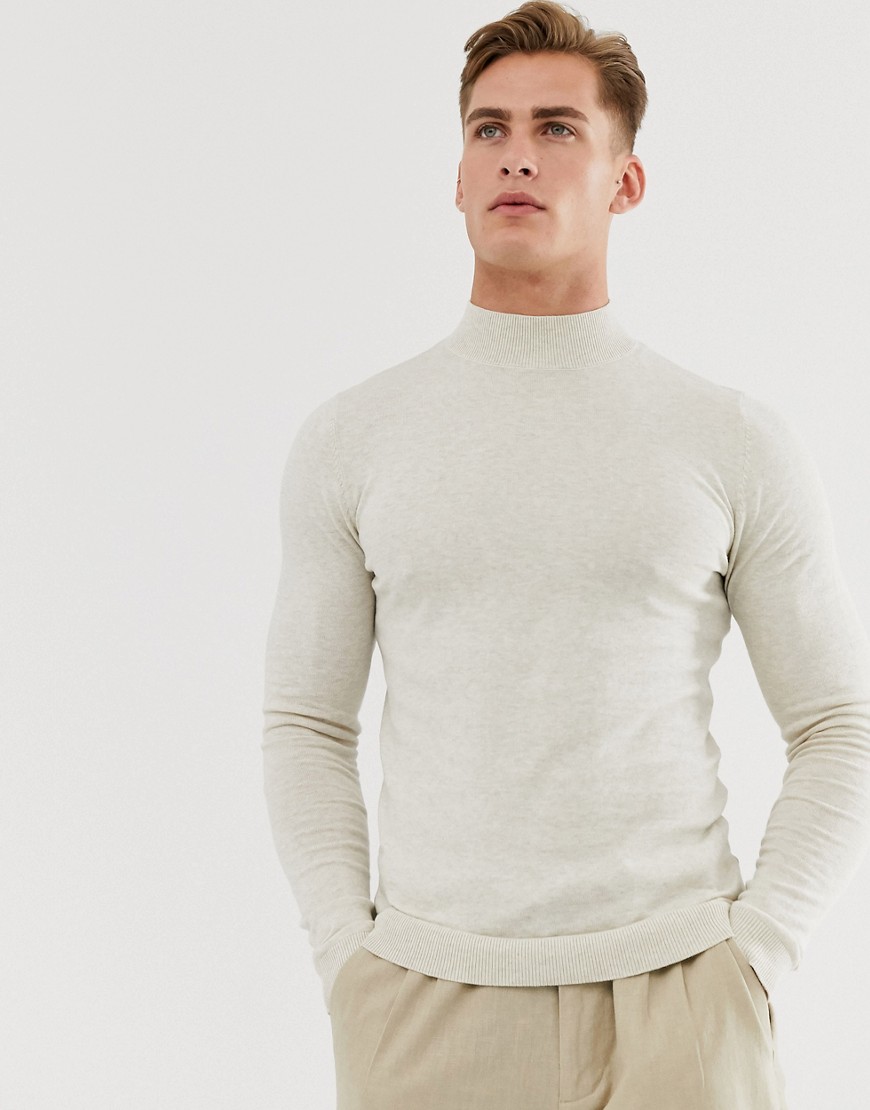 ASOS DESIGN - maglione con collo alto in cotone avena-beige