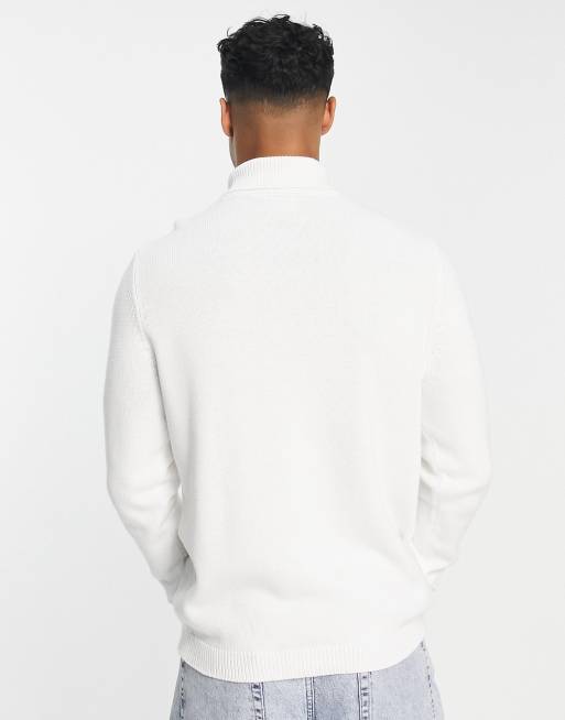 ASOS DESIGN - Maglione con collo alto in cotone media pesantezza bianco, 2 di 4
