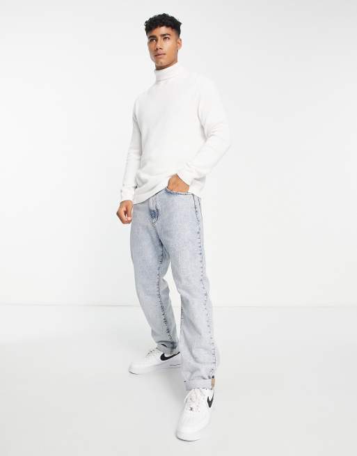 ASOS DESIGN - Maglione con collo alto in cotone media pesantezza bianco, 3 di 4