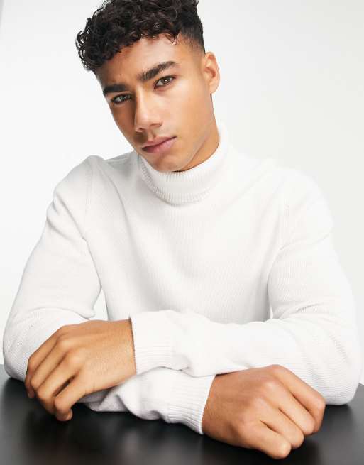 ASOS DESIGN - Maglione con collo alto in cotone media pesantezza bianco, 4 di 4
