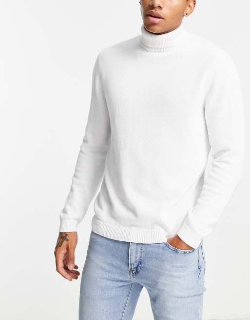 ASOS DESIGN - Maglione con collo alto in cotone media pesantezza bianco