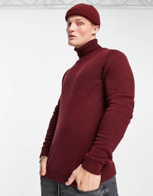ASOS DESIGN - Maglione con collo alto in lana d'agnello bordeaux