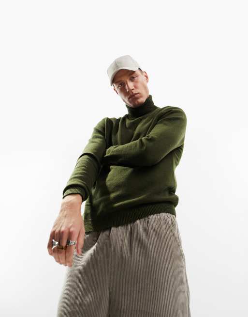 ASOS DESIGN - Maglione con collo alto in lana di agnello kaki