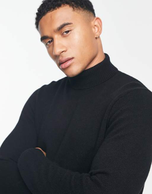ASOS DESIGN - Maglione con collo alto in lana di agnello nero, 3 di 4
