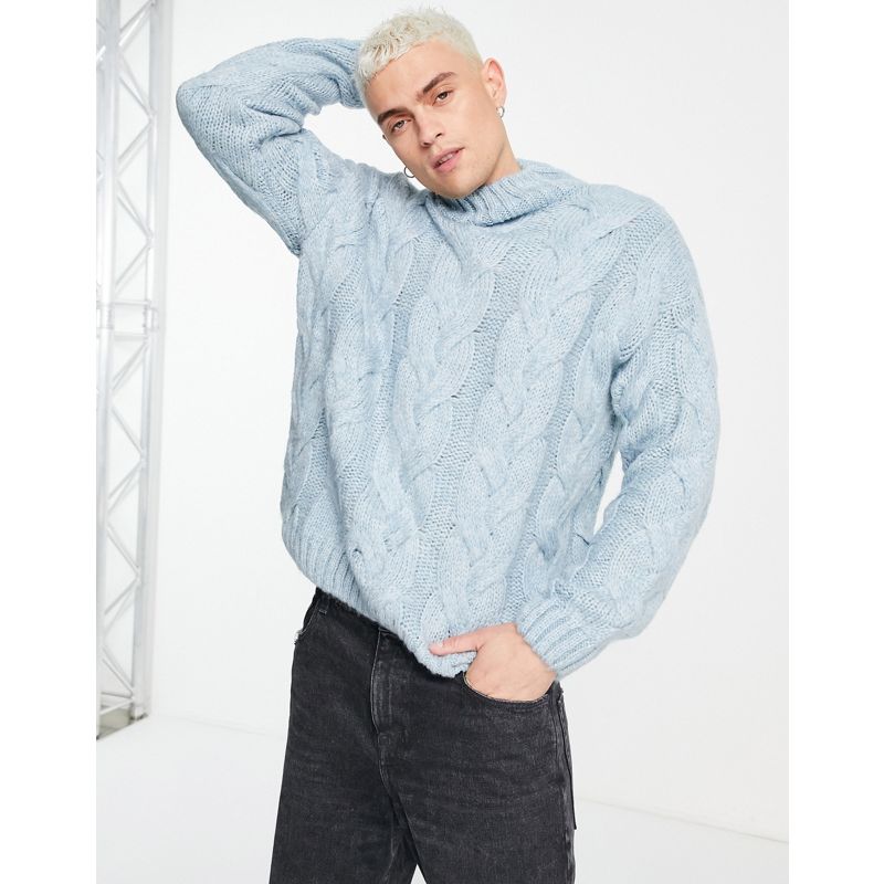 Uomo Maglie e cardigan DESIGN - Maglione con collo alto in soffice maglia a trecce blu polvere