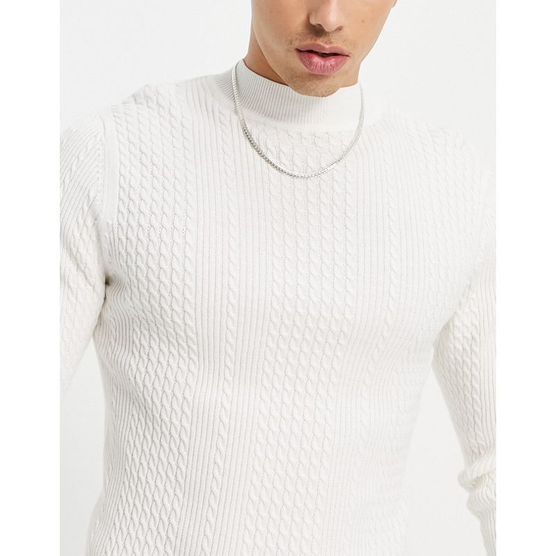 Maglie e cardigan 8DMdU DESIGN - Maglione con collo alto leggero in maglia a trecce bianco