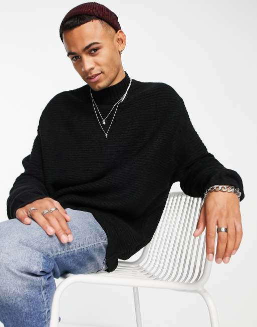 ASOS DESIGN - Maglione con collo alto oversize in tessuto ottomano nero a coste