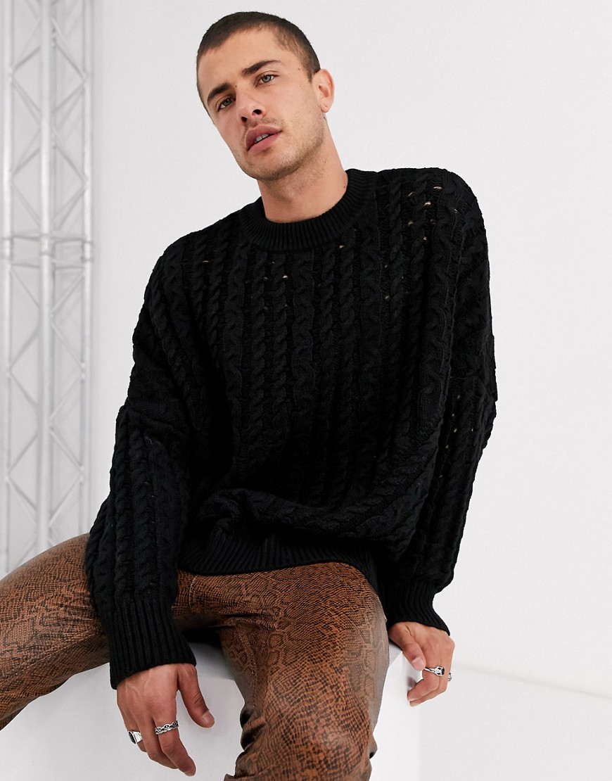 ASOS DESIGN - Maglione con collo alto oversize nero in maglia