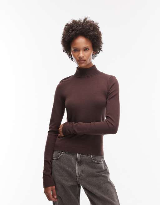 ASOS DESIGN - Maglione con collo alto sottile marrone cioccolato, 3 di 4