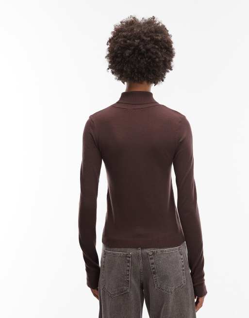ASOS DESIGN - Maglione con collo alto sottile marrone cioccolato, 4 di 4