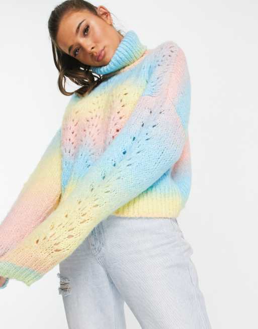 ASOS DESIGN - Maglione con collo alto traforato mélange
