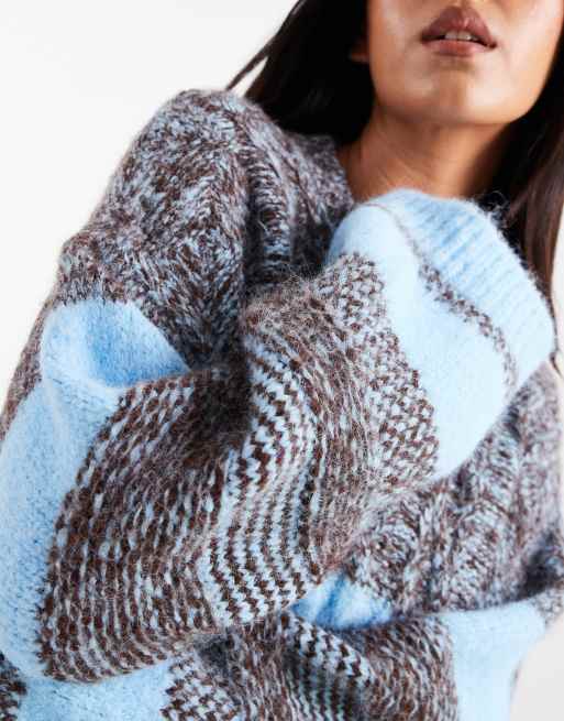 ASOS DESIGN - Maglione con lavorazione mista multipla a trecce blu, 3 di 4