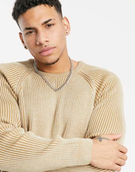 ASOS DESIGN - Maglione con lavorazione vanisé a coste color avena
