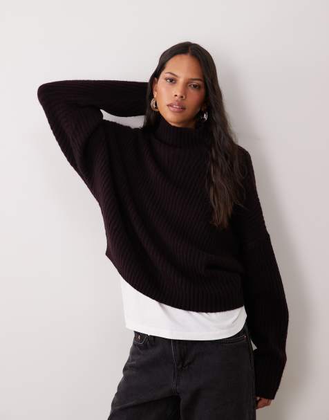 ASOS DESIGN maglione con maniche a pipistrello e collo alto in bordeaux scuro - view 1
