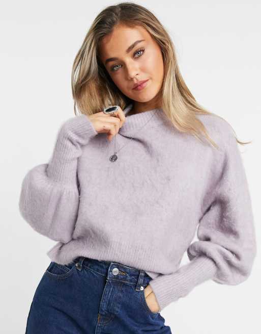 ASOS DESIGN - Maglione con maniche voluminose in filato spazzolato, colore lilla