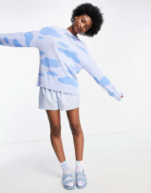 ASOS DESIGN - Maglione con motivo con nuvole colore blu