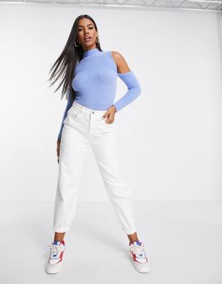 ASOS DESIGN - Maglione con spalle con cut-out e filato cigliato blu
