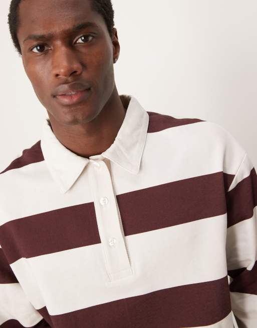 ASOS DESIGN - Maglione corto oversize stile polo di rugby a righe bordeaux