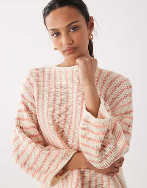 ASOS DESIGN maglione da spiaggia lavorato a maglia a punto traforato a righe arancioni - view 1