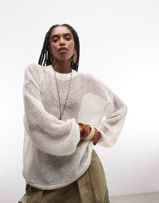 ASOS DESIGN - Maglione extra largo all'uncinetto traforato color crema
