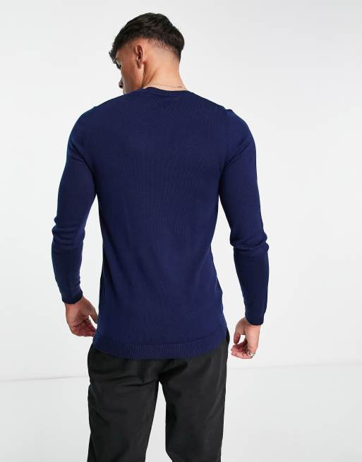 ASOS DESIGN - Maglione girocollo attillato in lana premium blu navy, 2 di 4