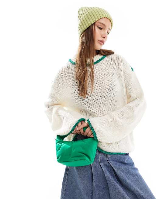 ASOS DESIGN - Maglione girocollo color crema con dettaglio con cuciture a contrasto