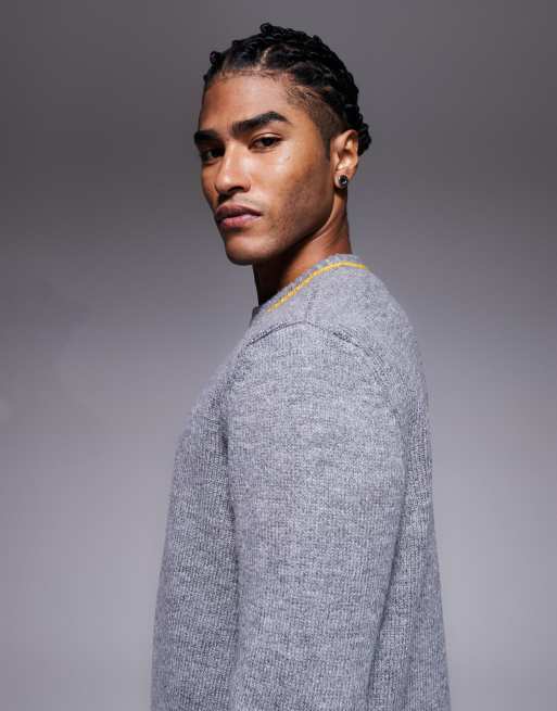 ASOS DESIGN - Maglione girocollo comodo grigio antracite con cuciture a contrasto, 4 di 5