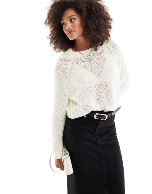 ASOS DESIGN - Maglione girocollo crema bouclé a maglia larghe