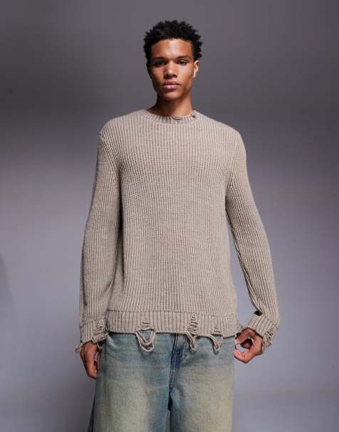 ASOS DESIGN - Maglione girocollo écru comodo con bordi grezzi - view 1