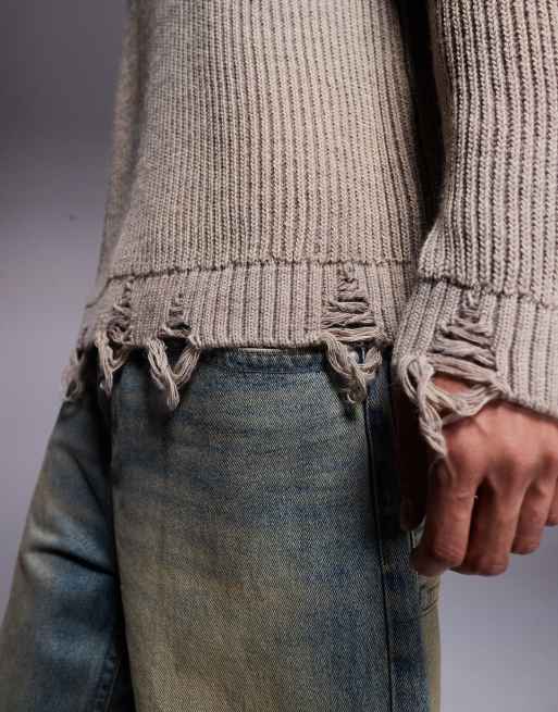 ASOS DESIGN - Maglione girocollo écru comodo con bordi grezzi, 5 di 5