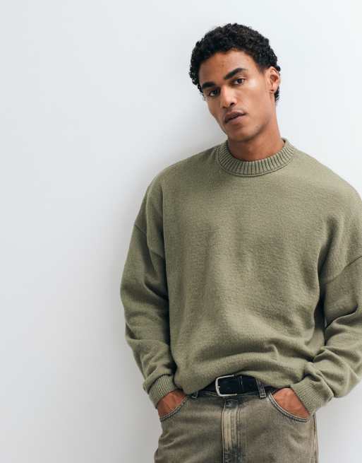 ASOS DESIGN maglione girocollo in bouclé super oversize color kaki, 1 di 5