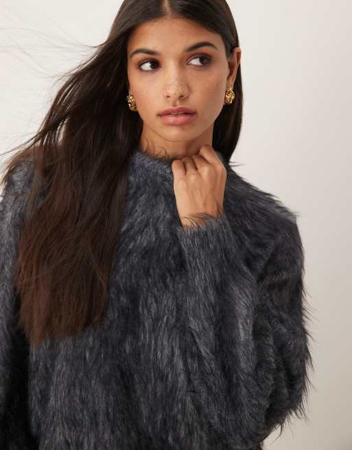 ASOS DESIGN - Maglione girocollo in maglia super cigliata grigia , 2 di 4