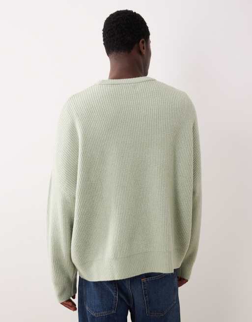 ASOS DESIGN - Maglione girocollo lavorato a coste inglesi super oversize verde salvia, 3 di 5