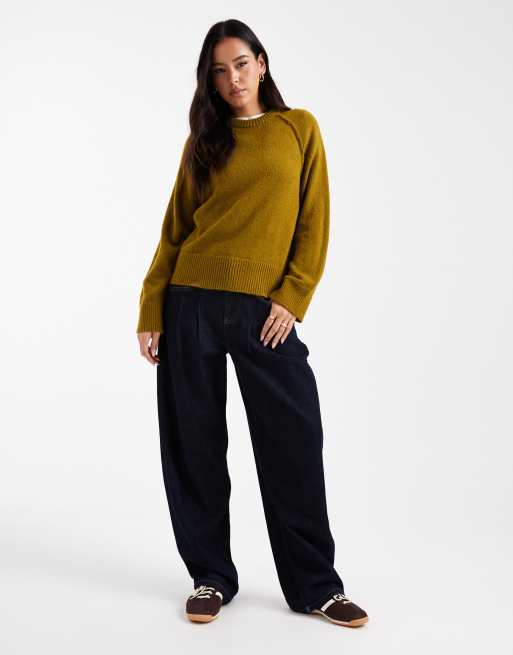 ASOS DESIGN - Maglione girocollo lavorato color oliva con maniche raglan, 2 di 4