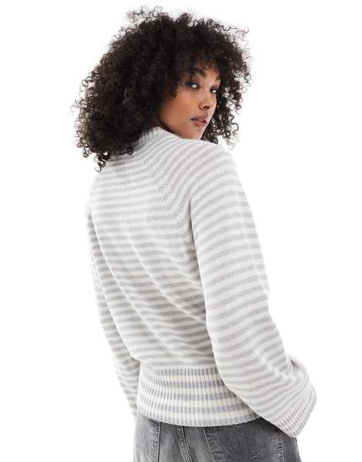 ASOS DESIGN - Maglione girocollo lavorato con maniche raglan a righe grigie, 4 di 4