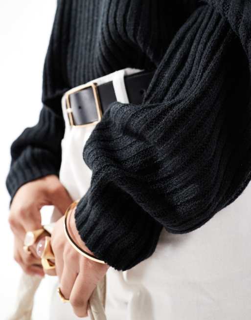 ASOS DESIGN - Maglione girocollo nero a coste, 2 di 4