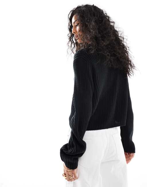 ASOS DESIGN - Maglione girocollo nero a coste, 4 di 4