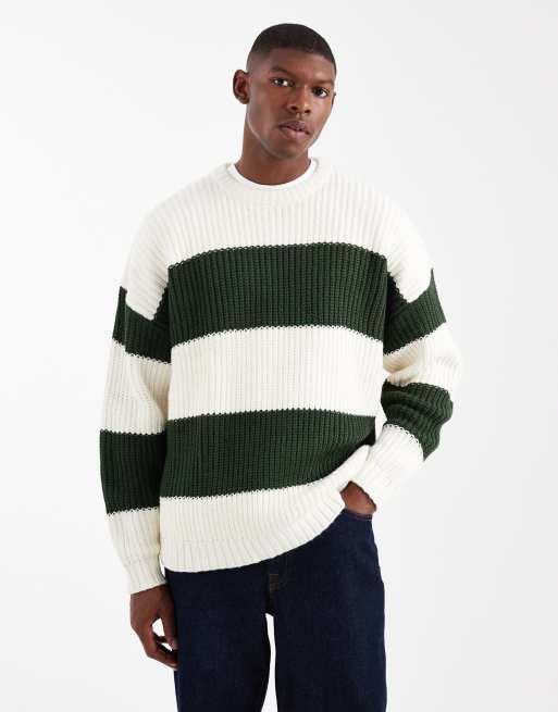ASOS DESIGN - Maglione girocollo oversize a righe color écru e verde