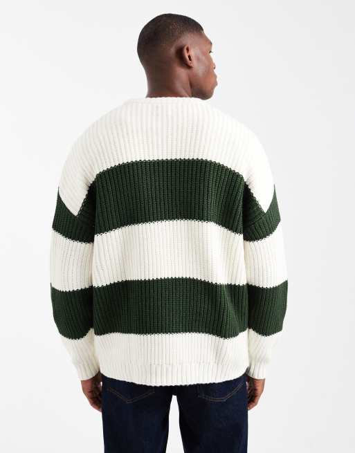 ASOS DESIGN - Maglione girocollo oversize a righe color écru e verde, 3 di 5