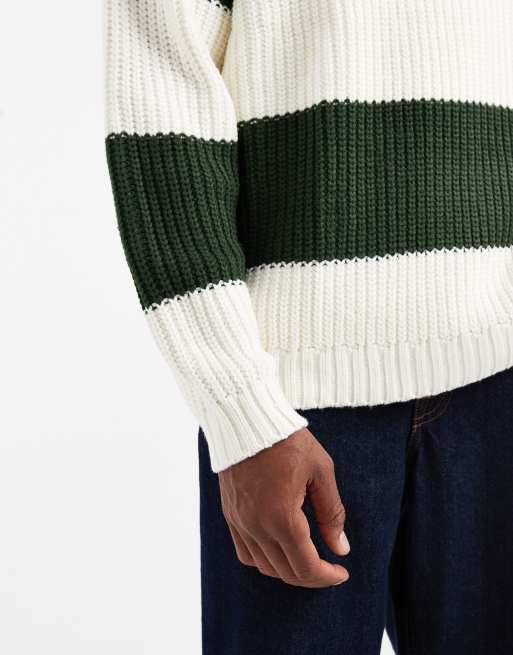 ASOS DESIGN - Maglione girocollo oversize a righe color écru e verde, 5 di 5