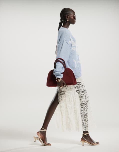 ASOS DESIGN - Maglione girocollo oversize azzurro con stampa di rosa - view 1