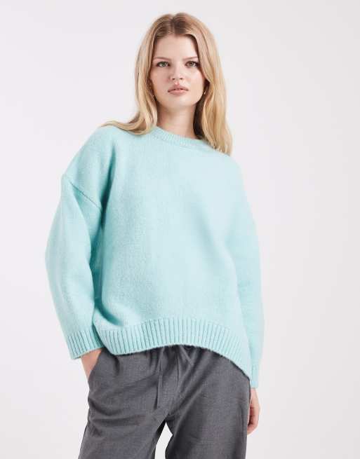 ASOS DESIGN - Maglione girocollo oversize color blu uovo di pettirosso con orlo arrotondato
