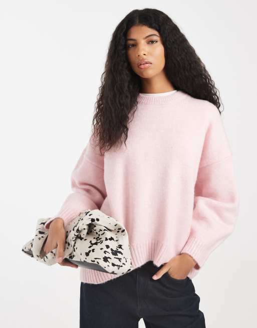 ASOS DESIGN - Maglione girocollo oversize color lilla pallido con fondo arrotondato