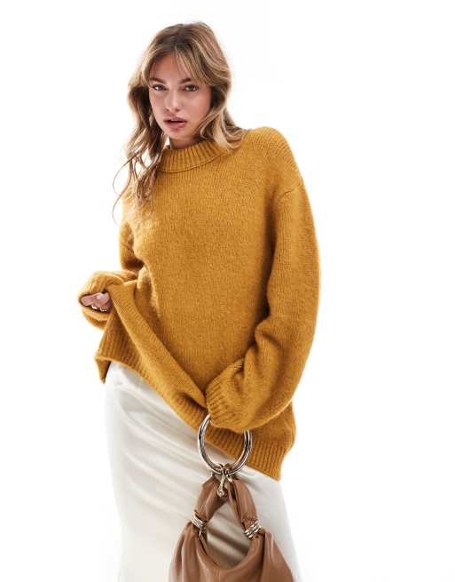 ASOS DESIGN - Maglione girocollo oversize colore giallo calendula, 3 di 4