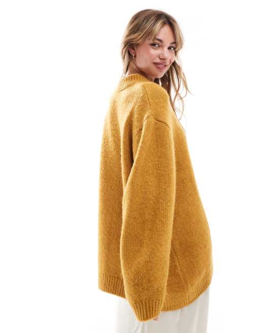 ASOS DESIGN - Maglione girocollo oversize colore giallo calendula, 4 di 4