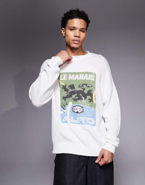 ASOS DESIGN - Maglione girocollo oversize écru con stampa Le Marais - view 1